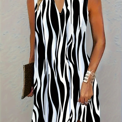 Eva ™ | Striking Striped Sleeveless Dress