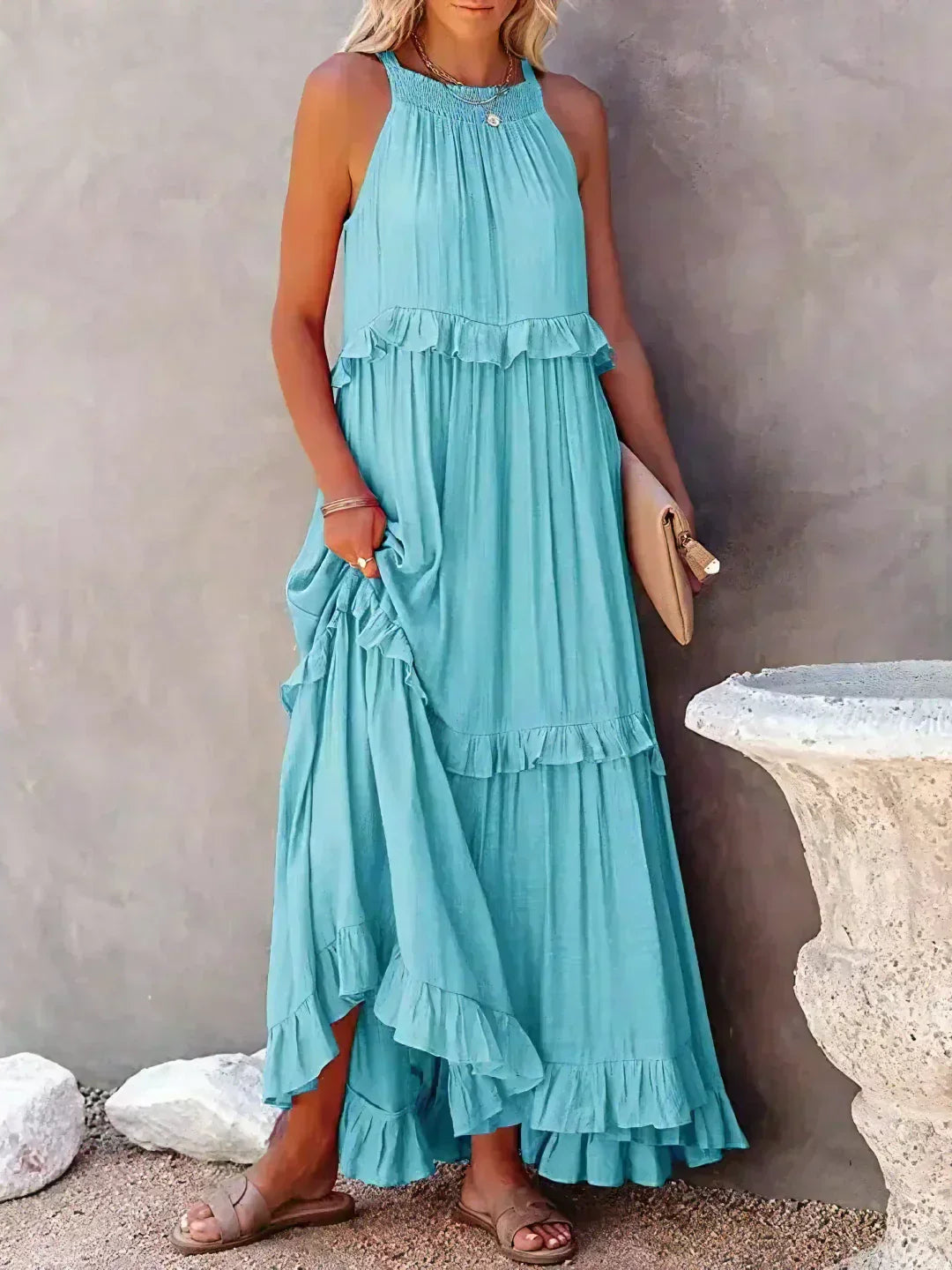 Meara™ | Elegant Halter Ruffle Maxi Dress