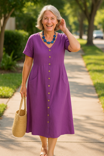 Anna | Everyday Comfort Cotton–Linen Midi Dress (AU 10–24)