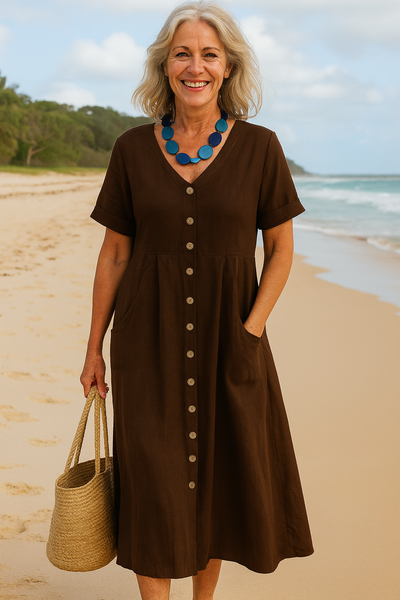 Anna | Everyday Comfort Cotton–Linen Midi Dress (AU 10–24)