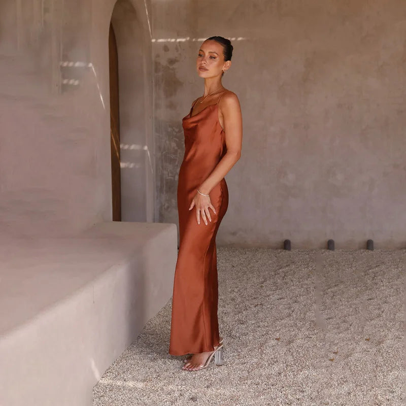 Eleanor™ | Satin Cowl Neck Maxi Dress