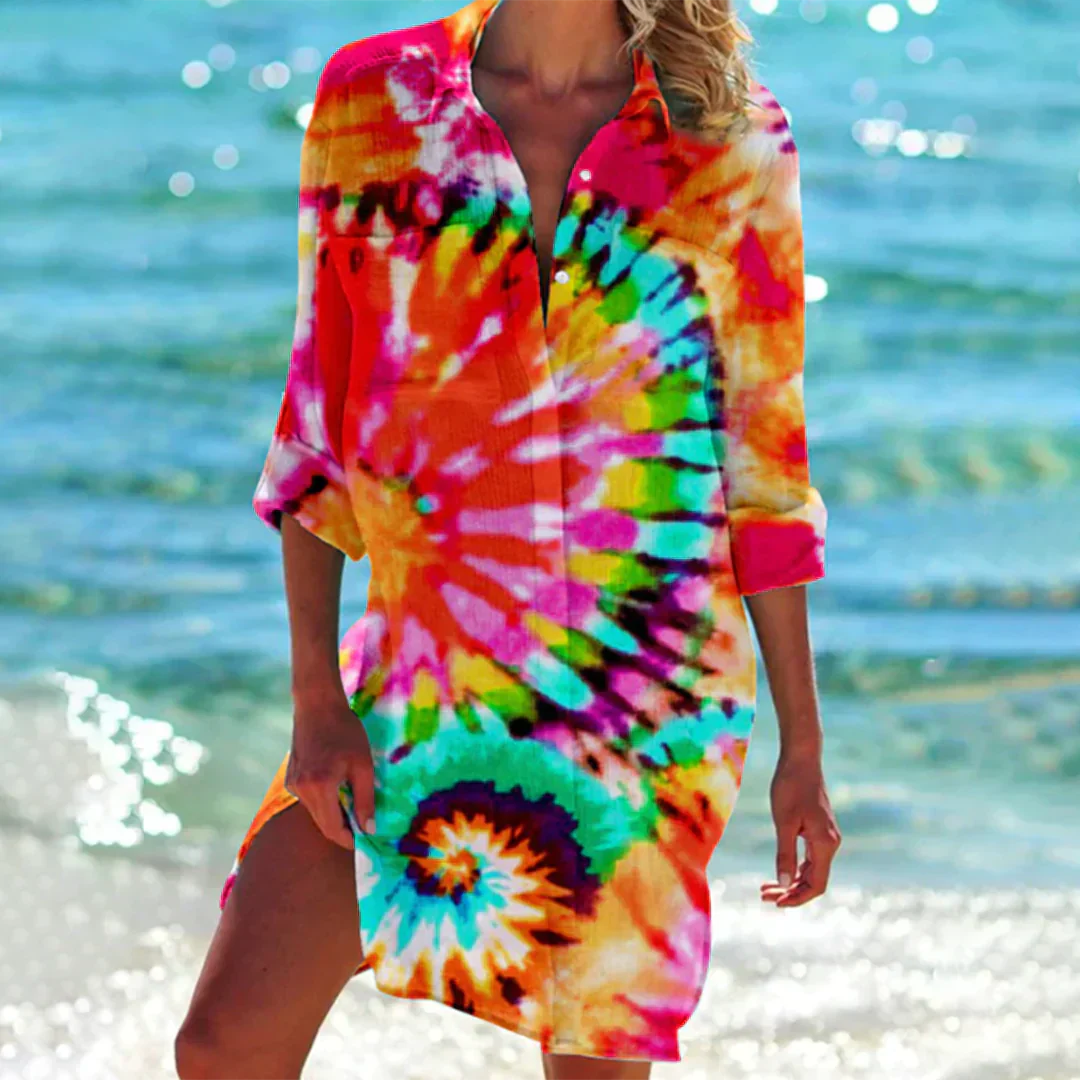 Imogen | Vibrant Tie-Dye Beach Shirt Dress