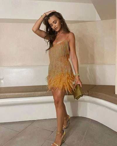 Emma™ | Stylish Fringe Feather Cocktail Dress