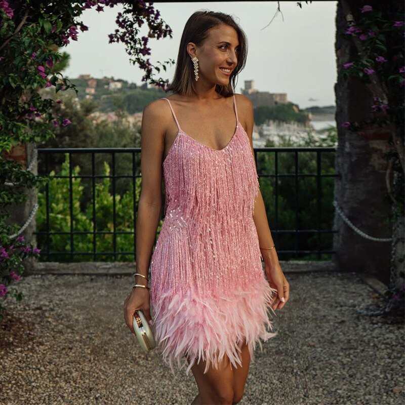 Emma™ | Stylish Fringe Feather Cocktail Dress